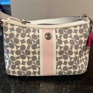NWOT Coach Purse - Heritage Women's Pink & Grey Signature Canvas stripe Chelsea